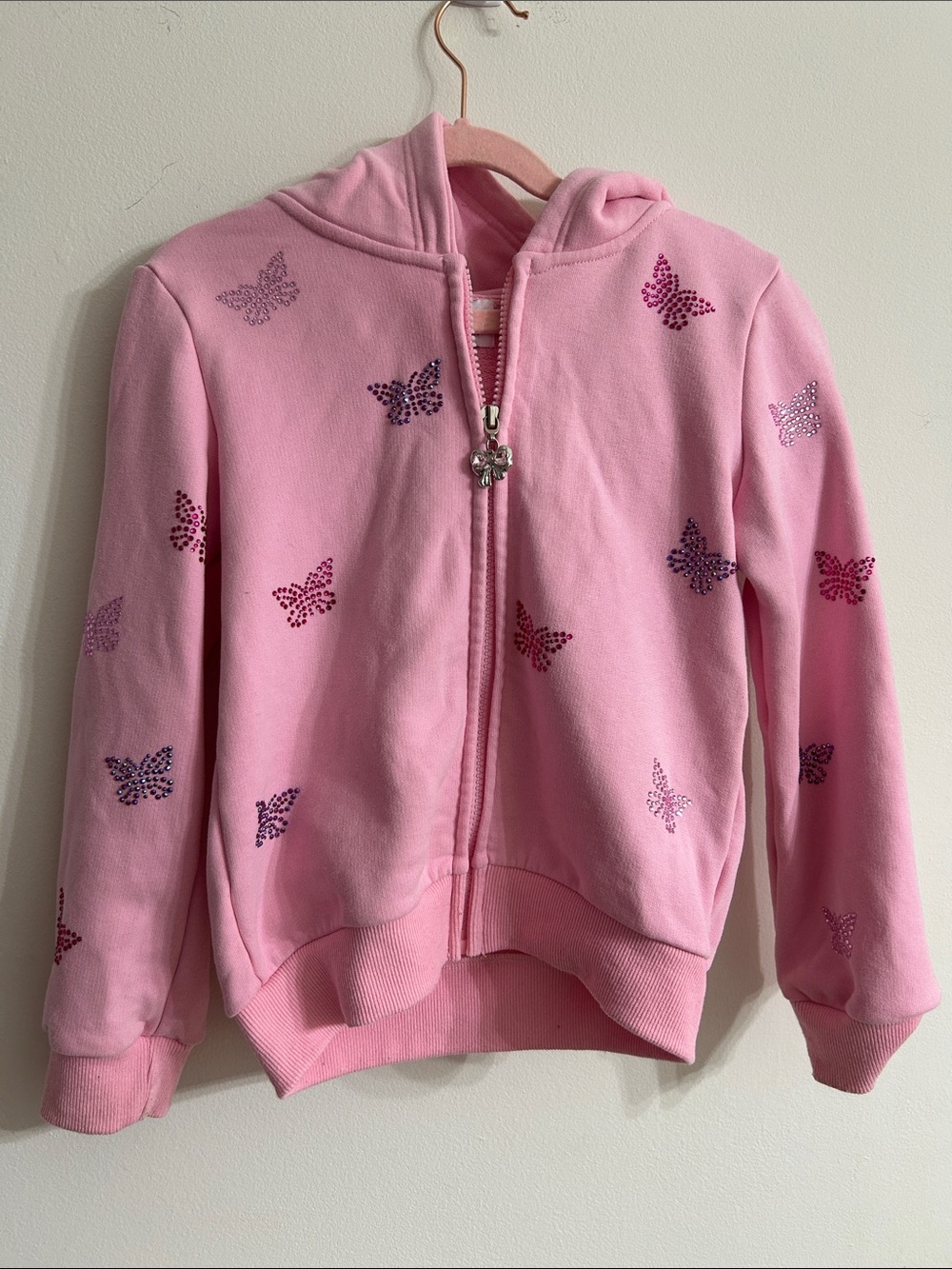 Girls' Pink Butterfly Zip-Up Hoodie with Matching Sweatpants. Lola and the Boys.
